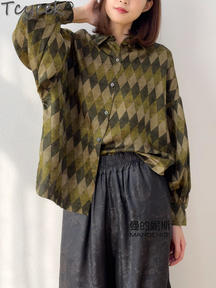 

Рубашка Tcyeek женская из 100% натурального шелка, весна-лето 2024, элегантный топ с длинным рукавом, свободная женская рубашка, женская рубашка