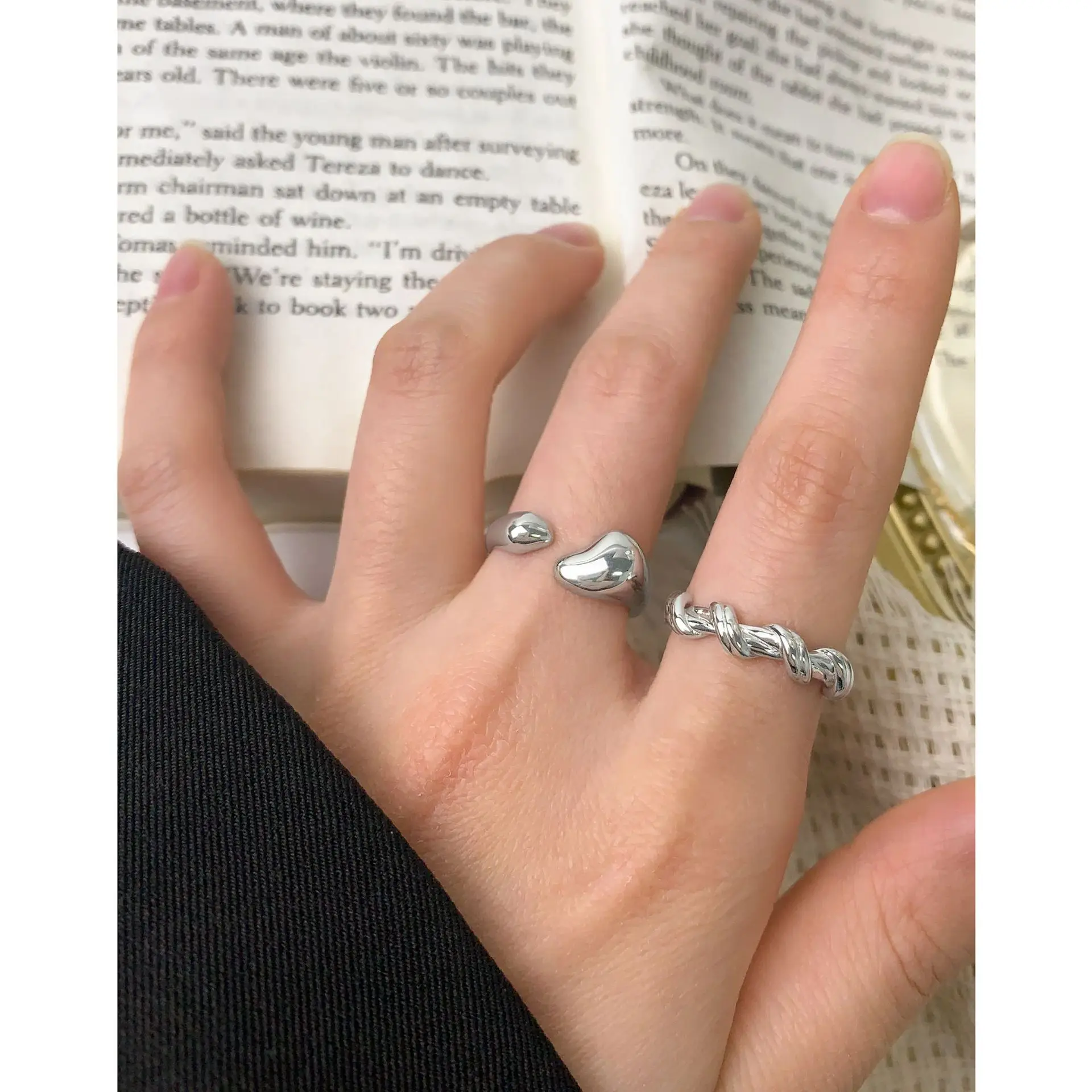 F.I.N.S Original Plain S925 Sterling Silver Open Ring Irregular Glossy Adjustable Stacked Finger Fine Jewelry Prevent Allergy 4