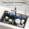 Digital Display Waterfall Kitchen Sink Stainless Steel  Large Single  Slot Right Side Under mount Cup Washer  Piano Keys 5