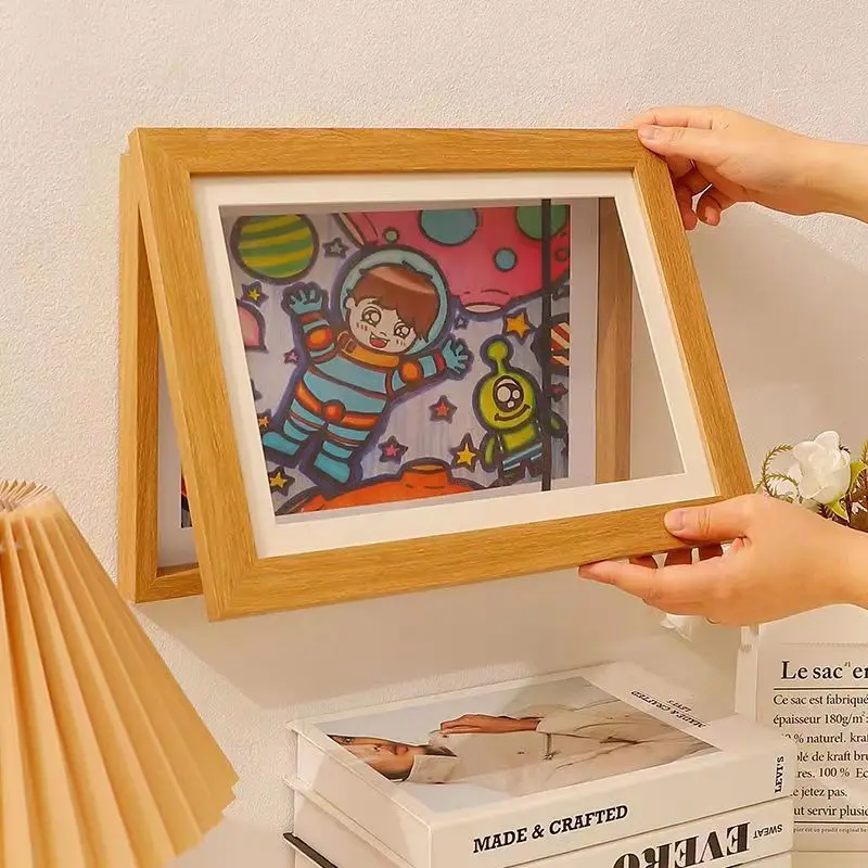 Close-up of magnetic front panel on children's art frame