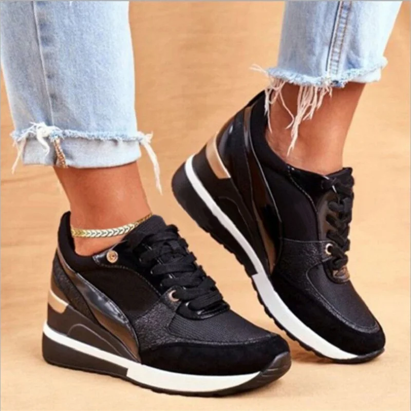Spring Autumn Wedges Women Sneakers Fashion Casual Shoes Lace-up Platform Sports Shoes Women Patchwork Trainers Vulcanized Shoes