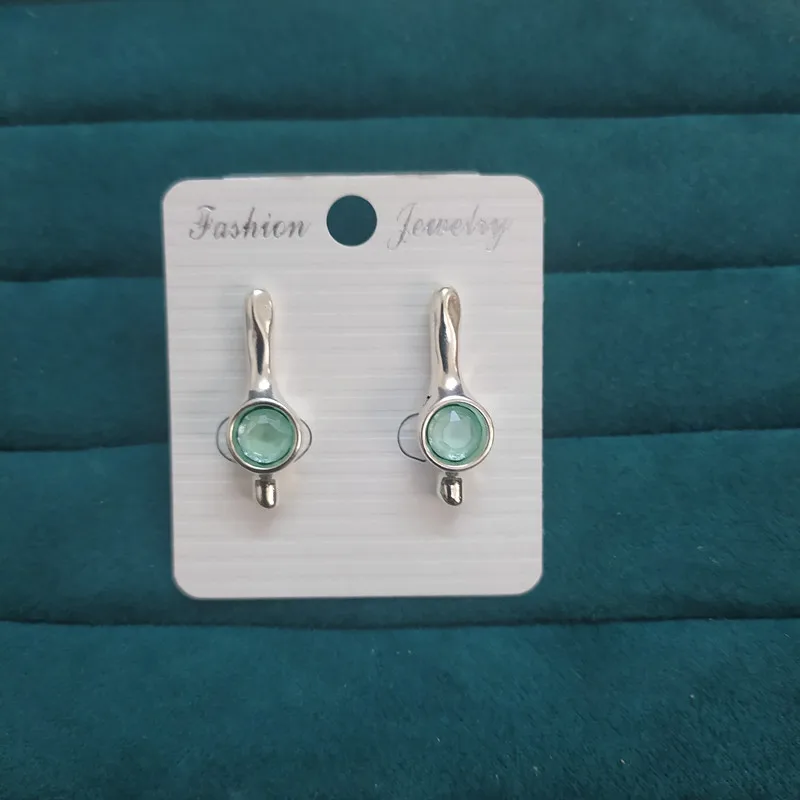High Quality Spanish Original Fashion Electroplating 925 Silver Transparent Green Crystal Pin Stud Earrings Female Jewelry Gift