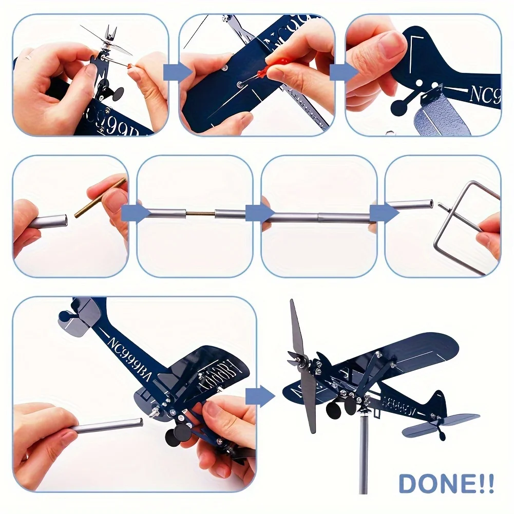 Metal Airplane Weathervane 3D Piper J3 Cub Wind Spinner Windmill Garden Decor Home Outdoor Roof Plane Indicator P1C8