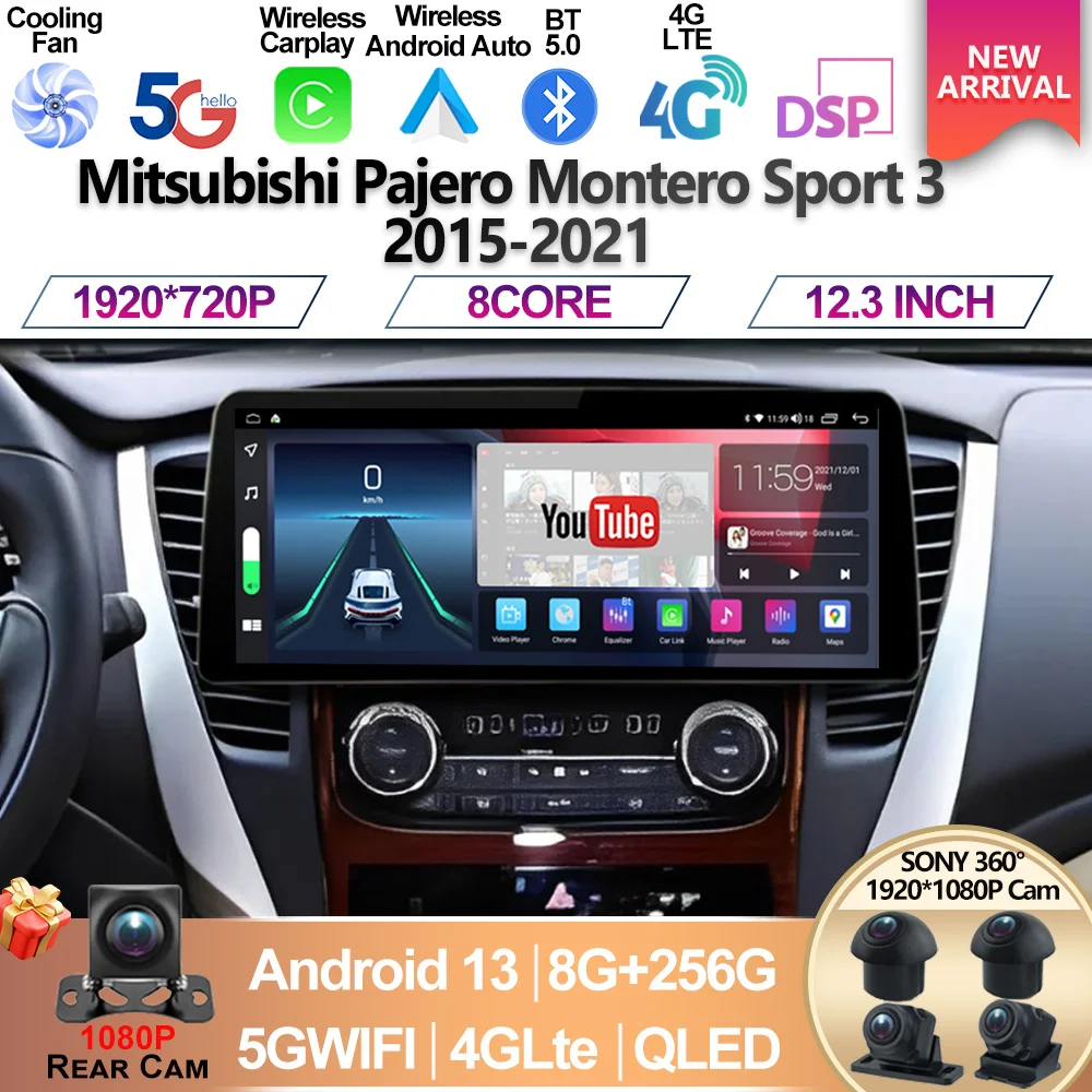 

For Mitsubishi Pajero Montero Sport 3 2015 - 2021 Android 13 Car Multimedia Radio GPS DPS IPS CarPlay 360 Panoramic Optical dvd