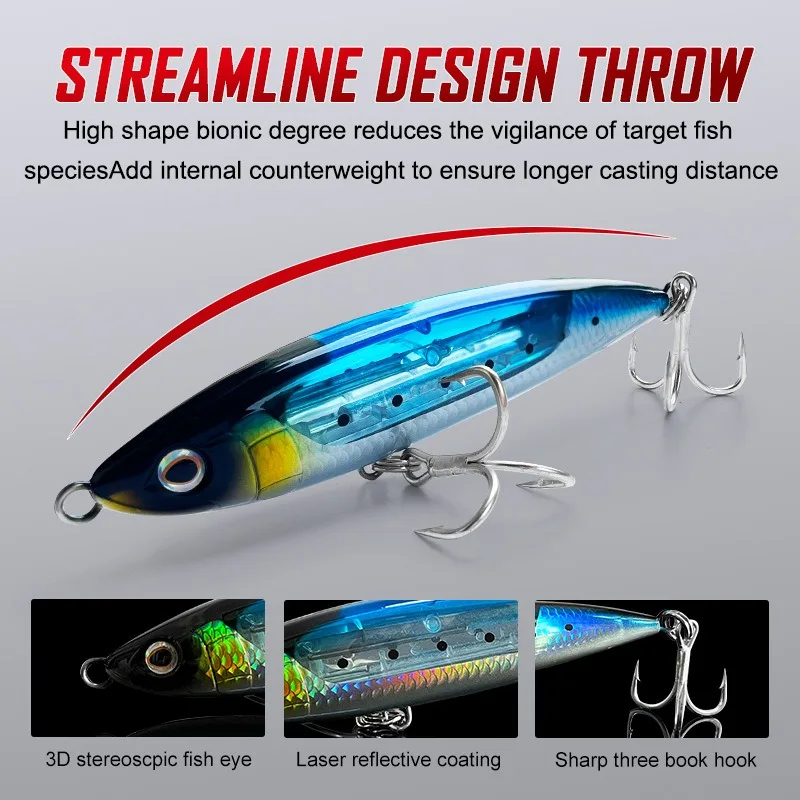 Sinking Pencil Fishing Lure 69g Flash Flake Wobbler Artificial Hard Bait Seawater Lures Tuna Sailfish GT Fishing Lures