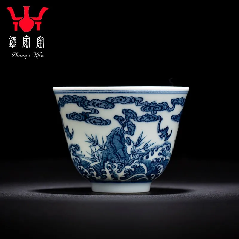 

Zhongjia Kiln Collection-Level Hand-Made Porcelain Fake Antique Blue and White Firewood Kiln Fushan Shouhai Master Cup Porcelain