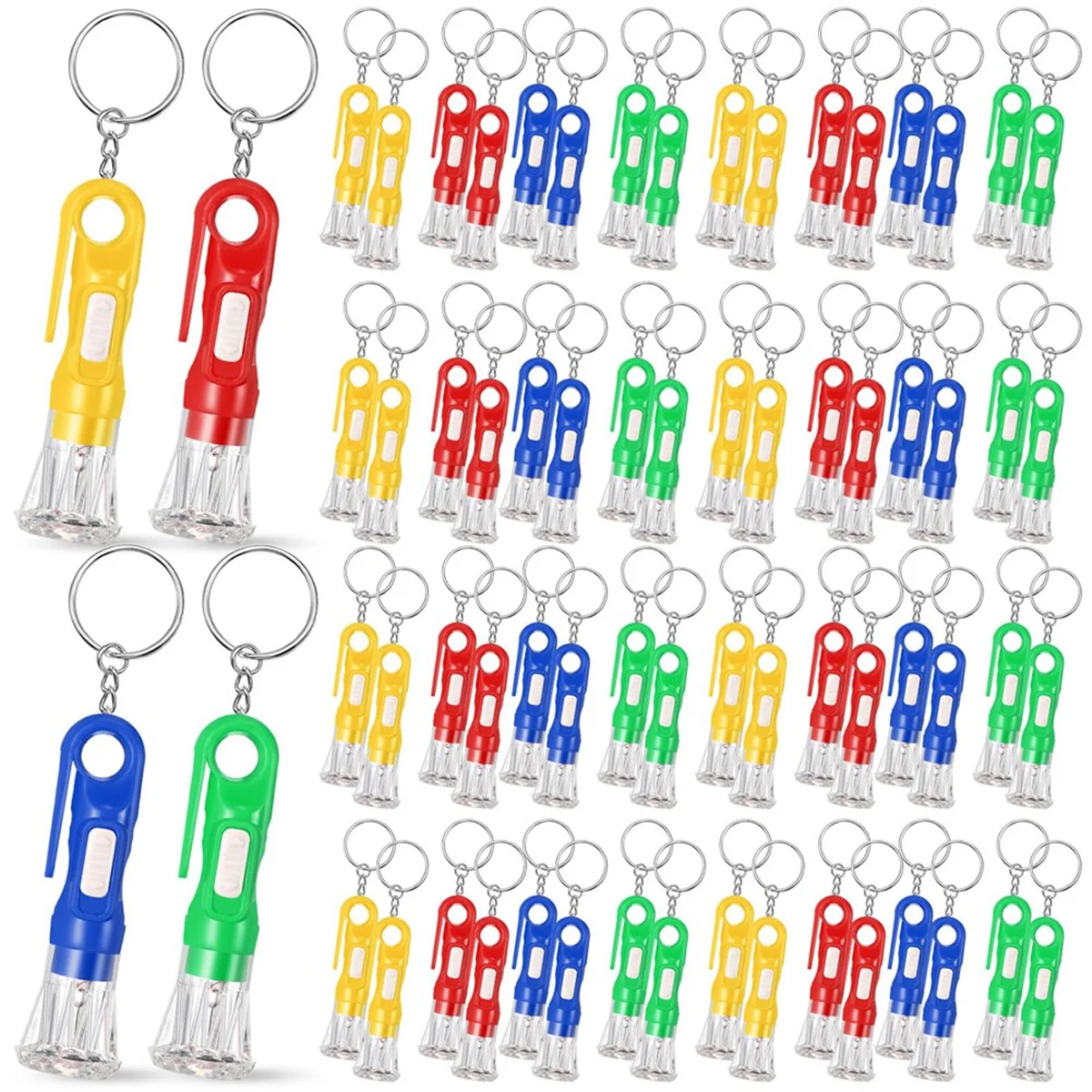 AB7-100Pcs Mini Flashlight Keychain Bulk for Kids Assorted Colors Torch Keyring Flashlights LED Keychain Camping Party Favor