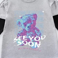 Baby T-shirt for boys and girls cute cartoon bear round neck spring and autumn patchwork long sleeved hoodie children's clothing 4
