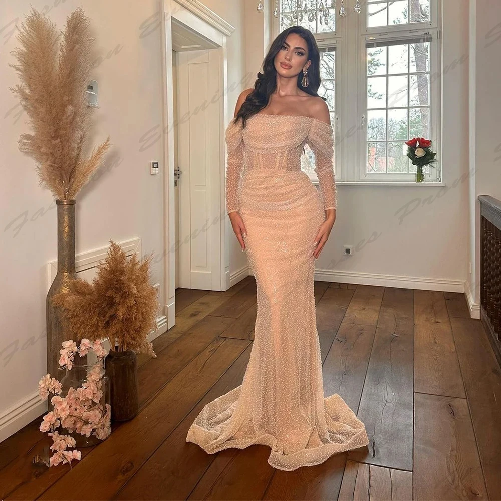 

Elegant Pink Evening Dresses Fascinating Sexy Backless Mermaid Off Shoulder Simple Slimming Mopping Prom Gowns 2024
