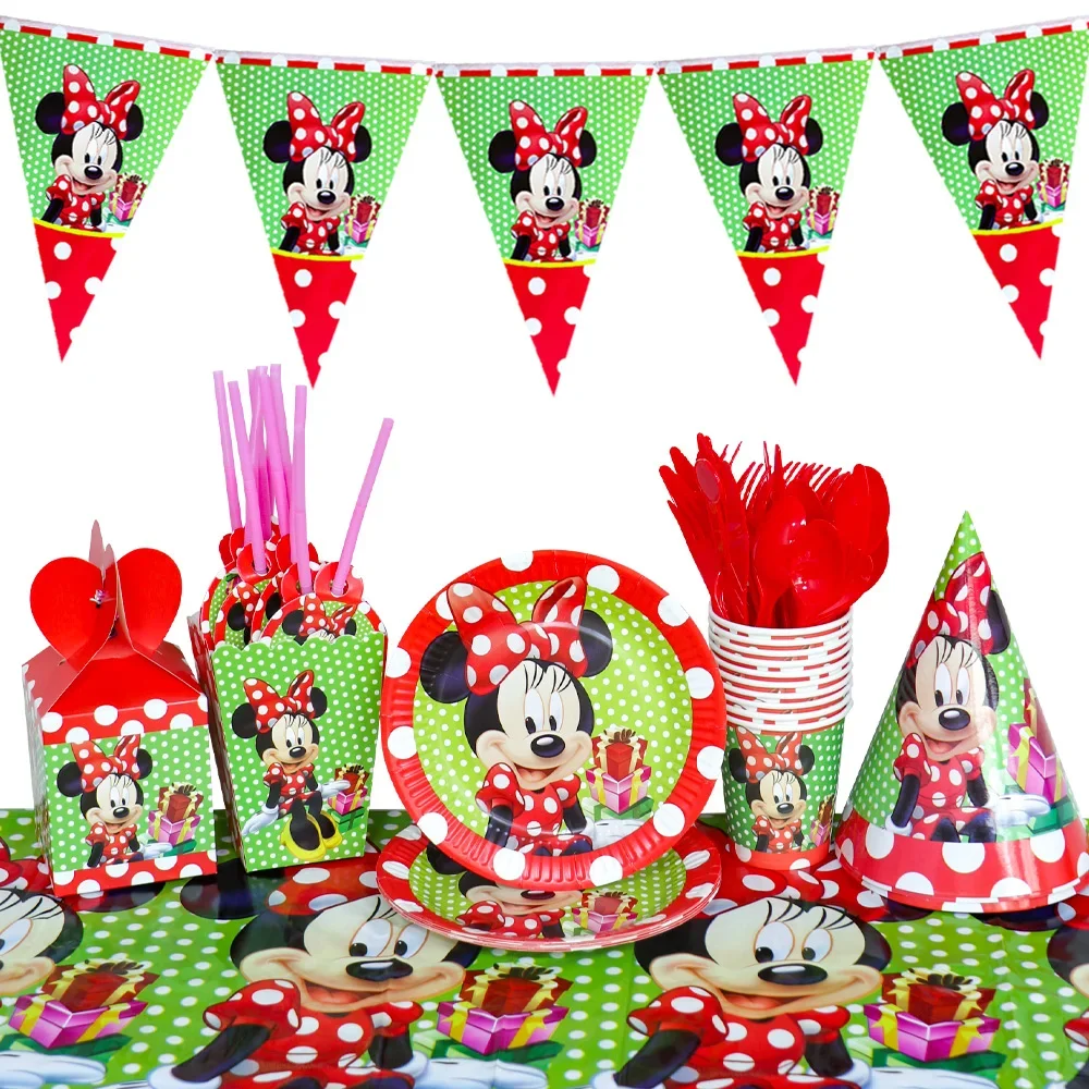 Disney Minnie Mouse Birthday Party Decorations Disposable Tableware Paper Plates Napkins Gift Bags Kids Birthday Party Supplies