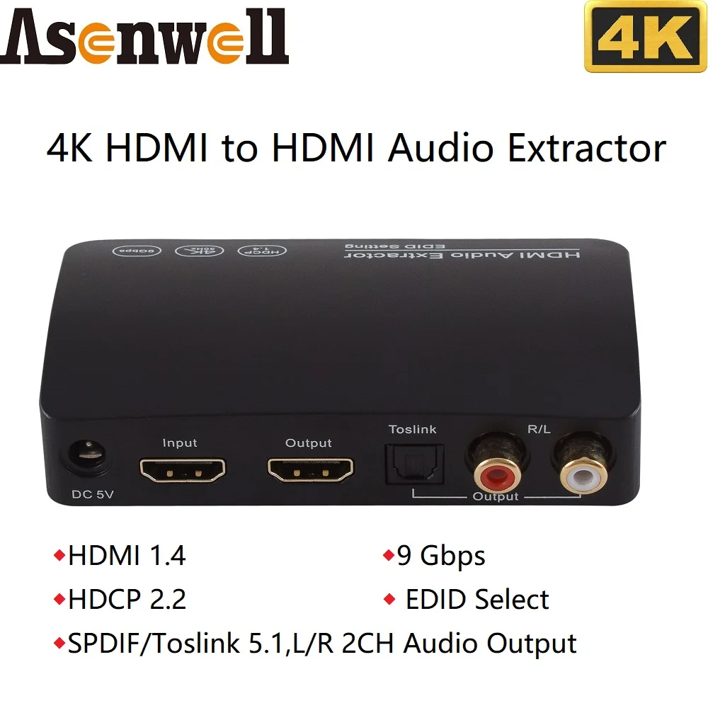 Estrattore Audio Hdmi 4K Hdmi A Hdmi Spdif Toslink Dts5.1 L/R Uscita Audio 2Ch Impostazione Edid Per Proiettore Apple Tv Switch Ps4 Tv