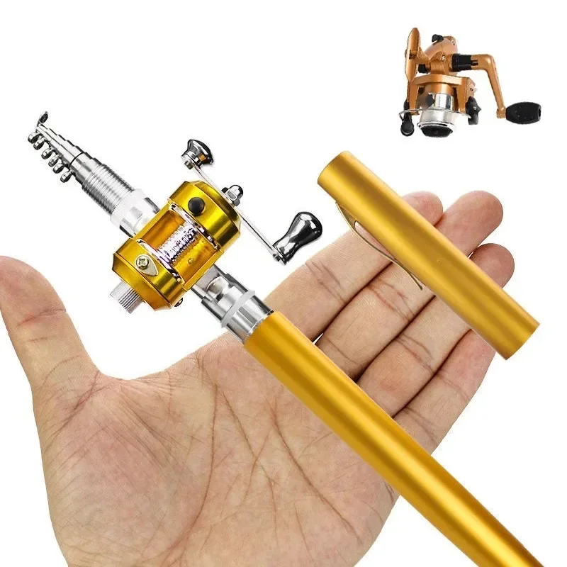 20cm Portable Pocket Telescopic Mini Fishing Pole Pen Shape Folded Fishing Rod With Reel Wheel Portable Mini Rod fishing rod