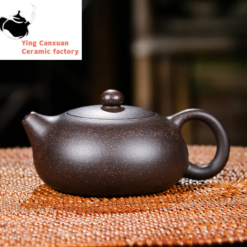 

Chinese Yixing teapot purple clay xishi pot handmade unique shape pot kettle home ball hole Dahongpao oolong tea tea set 150ml