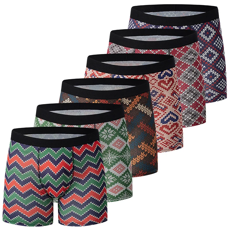 6 Pcs Parent-child Fashion Printed Underwear Men's Multi-size Long Boyshort Teenagers Comfortable And Versatile Elastic Waist S 4