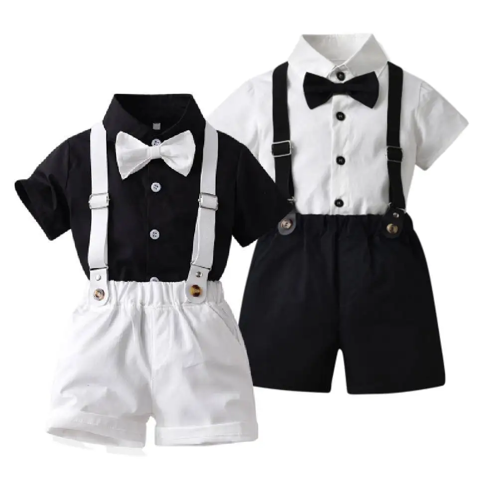 

1724 New Fashion Boys' Suit Summer Short Sleeved Shirt Suspenders Handsome Piano Host Walk Show Performance Clothes