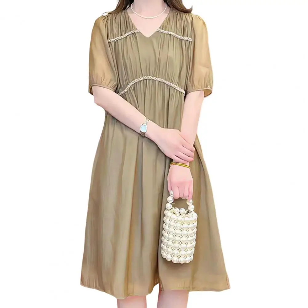 

Fashion Women Dress Pleated Thin Summer Dress Women Summer A-line Midi Dress