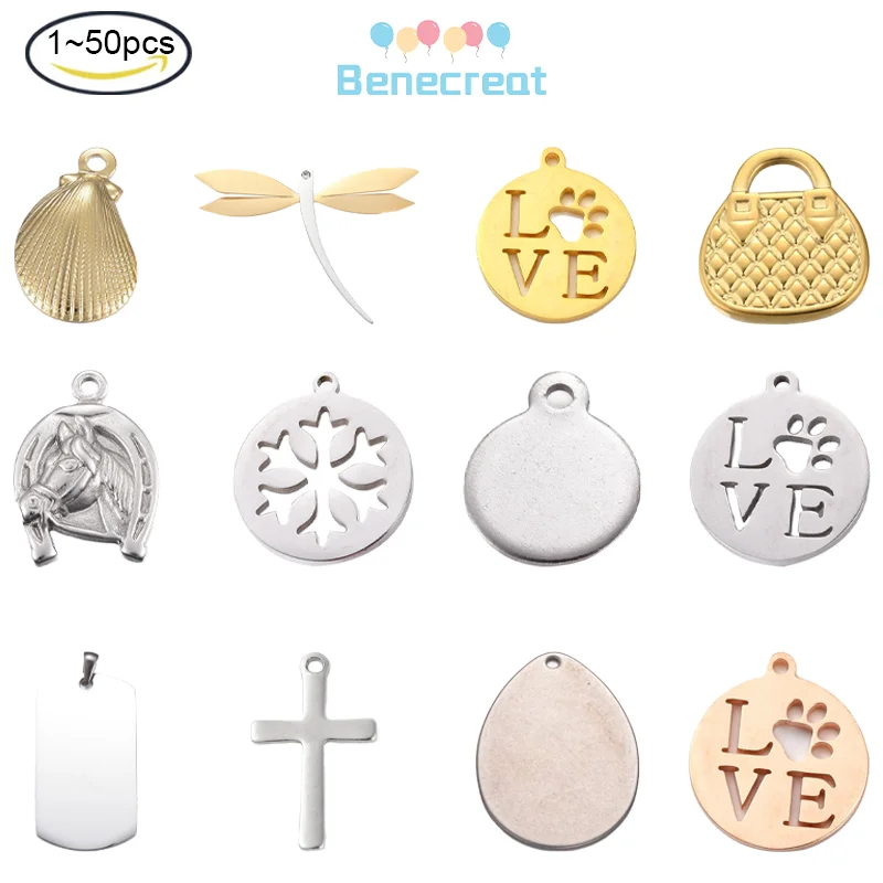

1-50PC Flat Round Charms Stainless Steel Pendants Small Hole Smooth Charms for Jewelry Making Stainless Steel Color