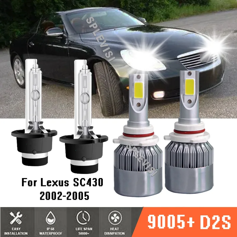 4x LED & HID Headlight Bulbs 9005 HB3 High / D2S Low Beam White Replacement Lamp For Lexus SC430 2002-2005 2002 2003 2004 2005