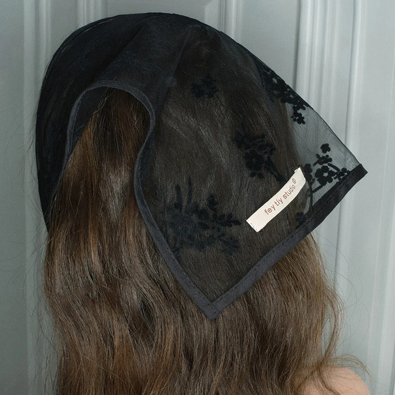 여성용 다용도 섬세한 장식 머리 스카프, 패션 블랙 레이스 스트랩, 삼각형 스카프 머리띠, 헤어 액세서리 선물