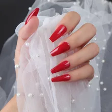 

24PCS Solid Color Fake Nails Sweet Style Glossy Removable Long Paragraph Manicure Save Time Glue Type False Nail Patch
