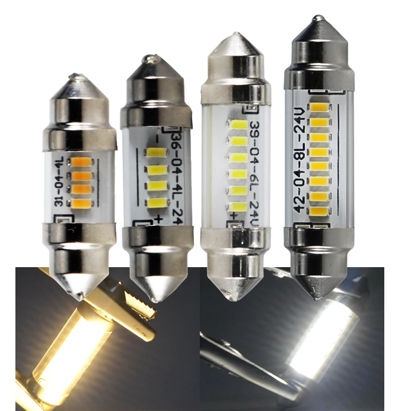 2x Car Inside LED Festoon Light 31mm 36mm 39mm 42mm C3W C5W C10W 6v 12v 24v Auto Interior Dome Bulb Truck Reading Map Lamp 12 V