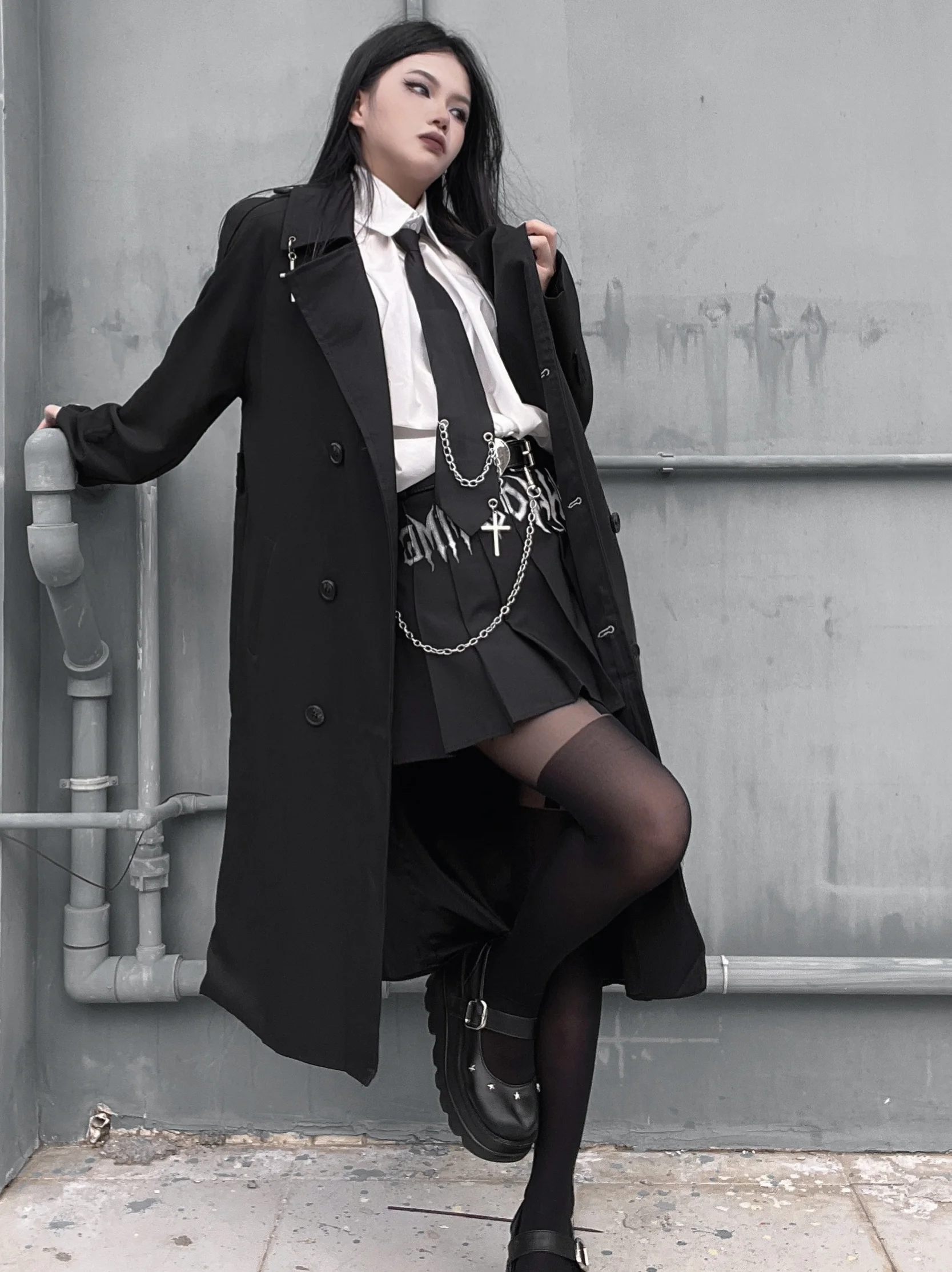 2022 New Fashion Retro Goth Women Dark Long Coat Solid Color Long Sleeve Cardigan Loose Lapel Gothic Style Lady Coat For Autumn