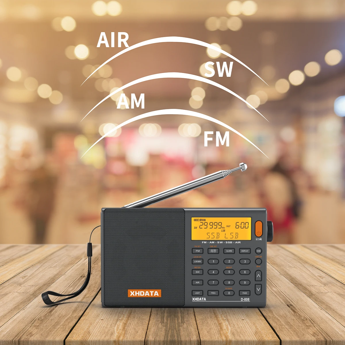 XHDATA-Récepteur radio D808, FM, AM, WM, SW, LW, SSB, AIR DSP, pleine bande, haute sensibilité, radio portable, radios de haute qualité