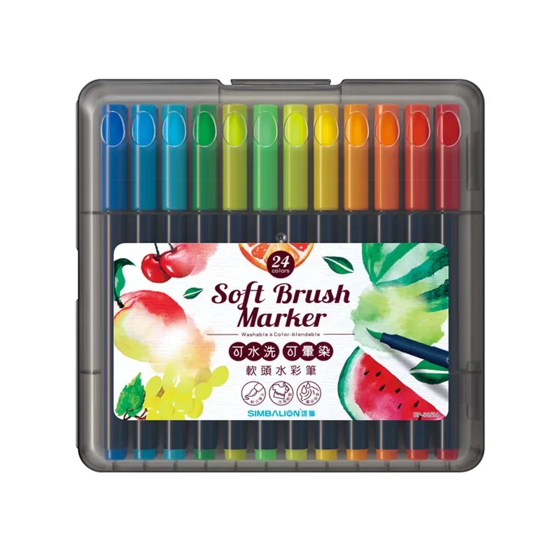 24 Color Master Markers Watercolor Soft Flexible Brush Tip Pens Set - Fine  & Broad Lines, Vibrant Colors Adult Coloring 