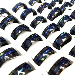 Elevate Your Style: Black and Blue Stainless Steel Band Rings - Elegant Wedding and Party Jewelry (20pcs Set) (8mm Black - D)