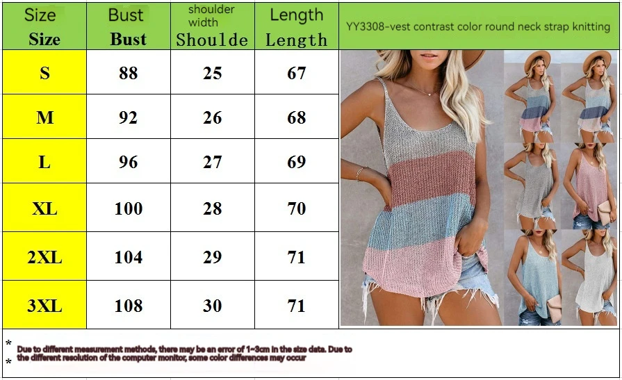 Yaz 2023 Tank Top Kontrast Yuvarlak Yaka Askılı Örme Kadın_voghion.com
