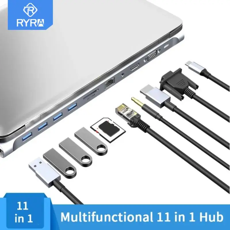 

RYRA USB-C HUB USB 3.0 Splitter To HDMI-compatible RJ45 SD TF Reader PD Charger USB3.0 HUB For MacBook Pro Dock Station Splitter