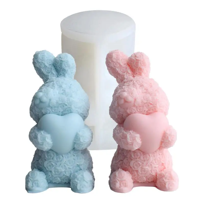 

Cute Rose Rabbit Candle Mold 3D Silicone candle Mold Romantic Plaster Clay Resin Casting Candle Wax Molds for Valentine's Day