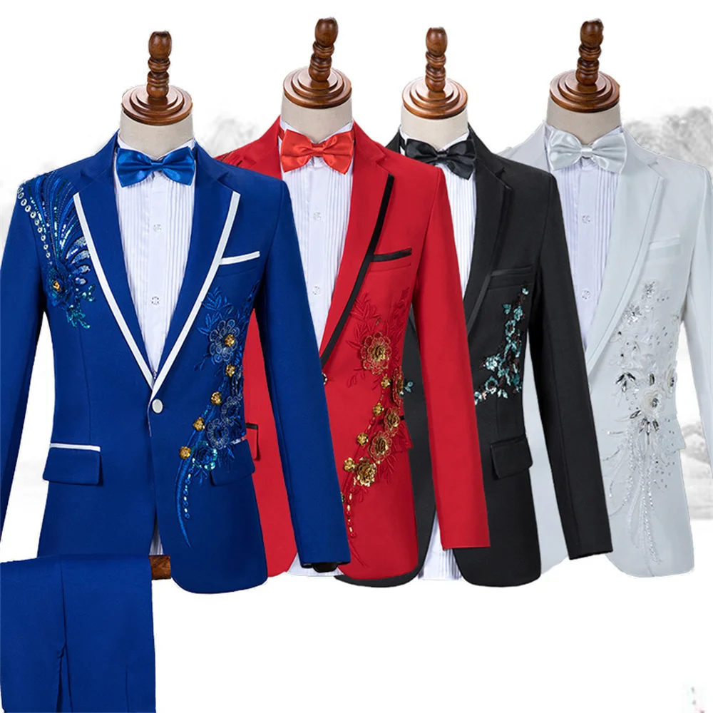 Luxury Male Suit 2023 New in Royal Sequin Embroidery One Button Peak Lapel Suit Formal Men's Wedding Groom Tuxedo Suits Pants