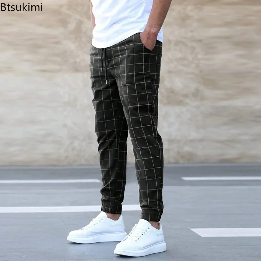 2025 Nuova Primavera Autunno Casual Pantaloni Plaid da uomo con coulisse Pantaloni larghi Tendenza Streetwear Pantaloni sportivi Pantaloni sportivi da uomo d'affari 4