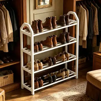 Heavy Duty 4-Tier White Metal Shoe Rack – Freestanding Slim Shoe Organizer, Space-Saving Shoe Storage Shelf for Entryway, Hallway, Closet, Bedroom & Apartment 1