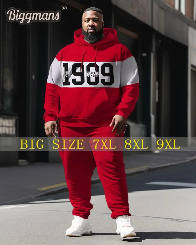 Biggmans Two Piece Sets Hoodie for Men's Casual Clothing 1909 Color Matching Sweatershir Long Sleeves Big Plus Size Suit L-9XL