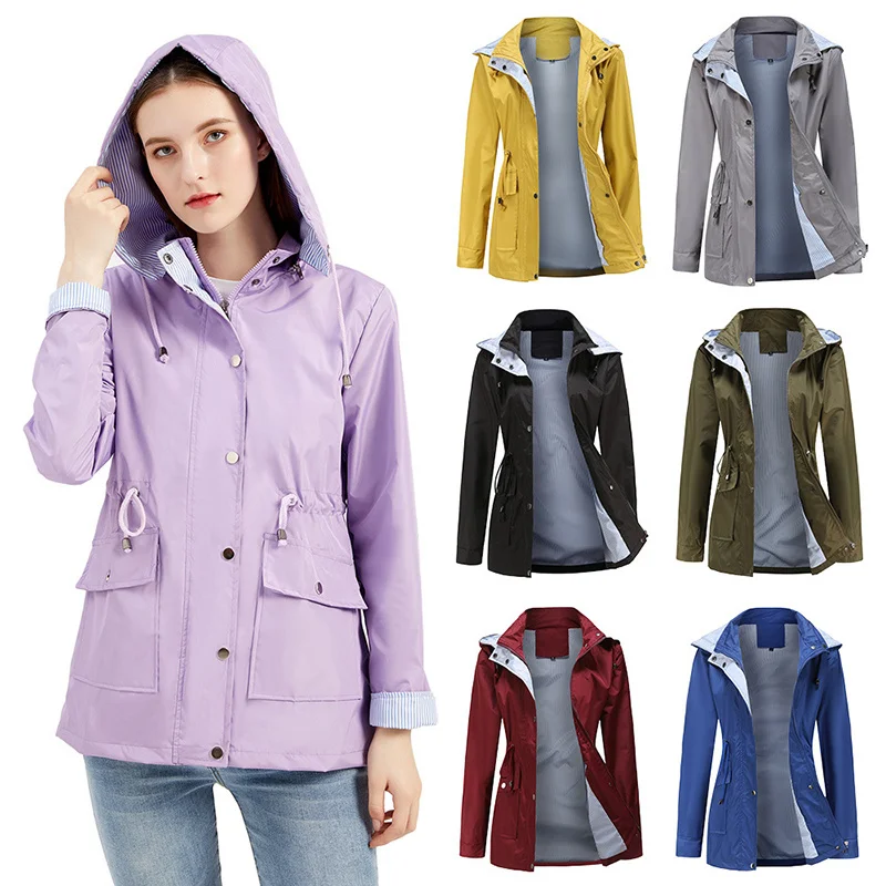 

Autumn New Spring Detachable Hood Windbreaker Women's Jacket Casual Outwear Female Trench