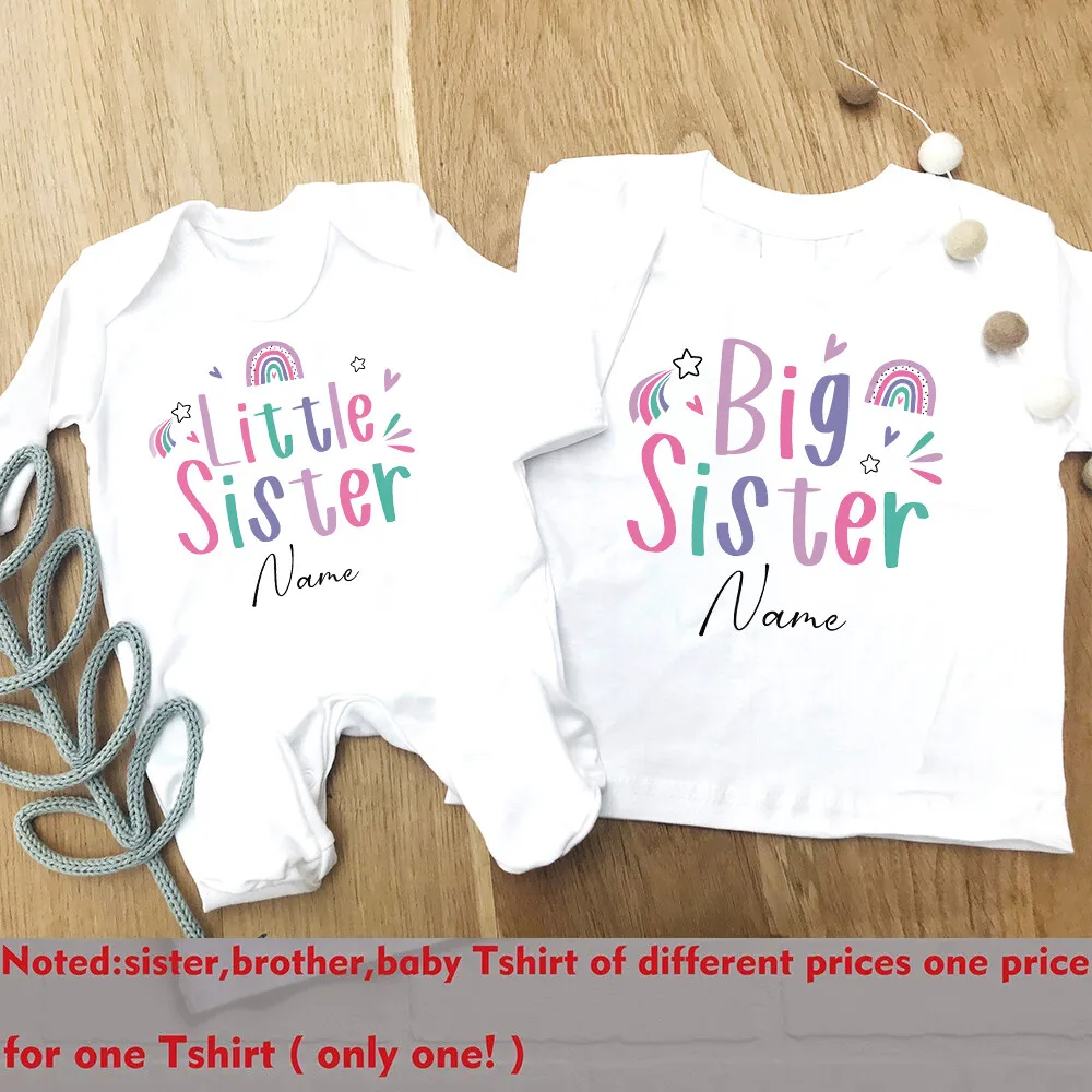 Personliazed Big Sister Little Sister Matching Shirts Custom Name Sisters T-shirt  Tee Baby Romper Hospital Coming Home Clothes 5
