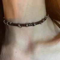 Y2K – collier ras du cou gothique en cuir pour femmes et hommes, chaîne tendance, Vintage, Halloween, bijoux, accessoires, cadeaux 3