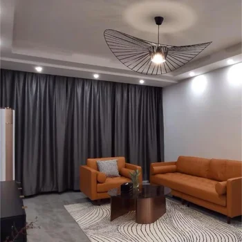 Vintage Hat Pendant Led Lamp Black Rattan Suspension Luminaire Kitchen Hanging Light Living Room Home Decor Ceiling Chandelier 1