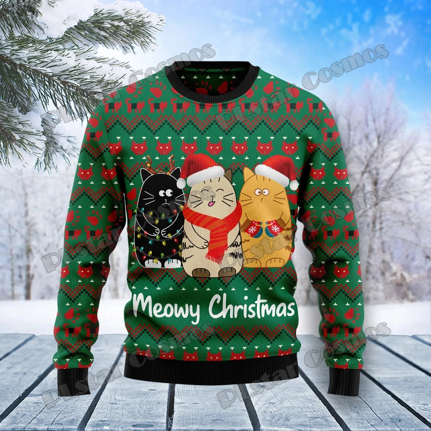 PLstar Cosmos Cat Meowy Christmas 3D Printed Fashion Men's Ugly Christmas Sweater Winter Unisex Casual Knitwear Pullover MYY24