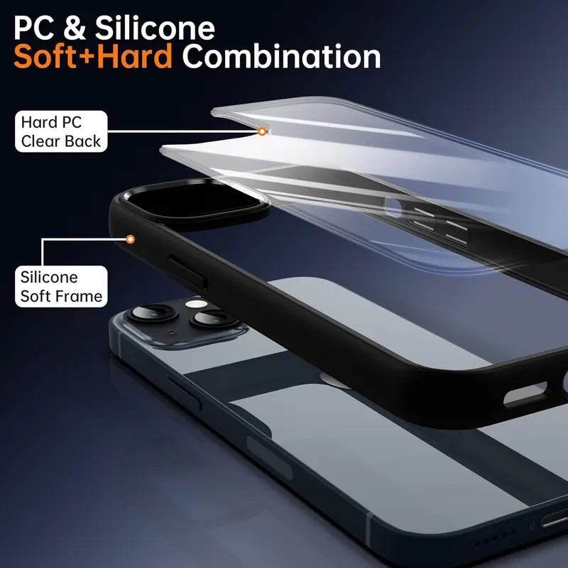 Colour Back Transparent Shockproof Phone Case for iPhone 16 15 14 13 12 11 Pro Max 7 8 Plus XR Xs 12 Mini Silicone Bumper Cover