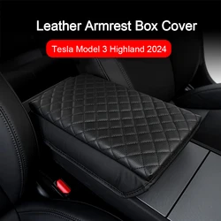 For Tesla Model 3 Highland 2024 Car Armrest Box Protective PU Cover Central Control Armrest Mat Black Accessories