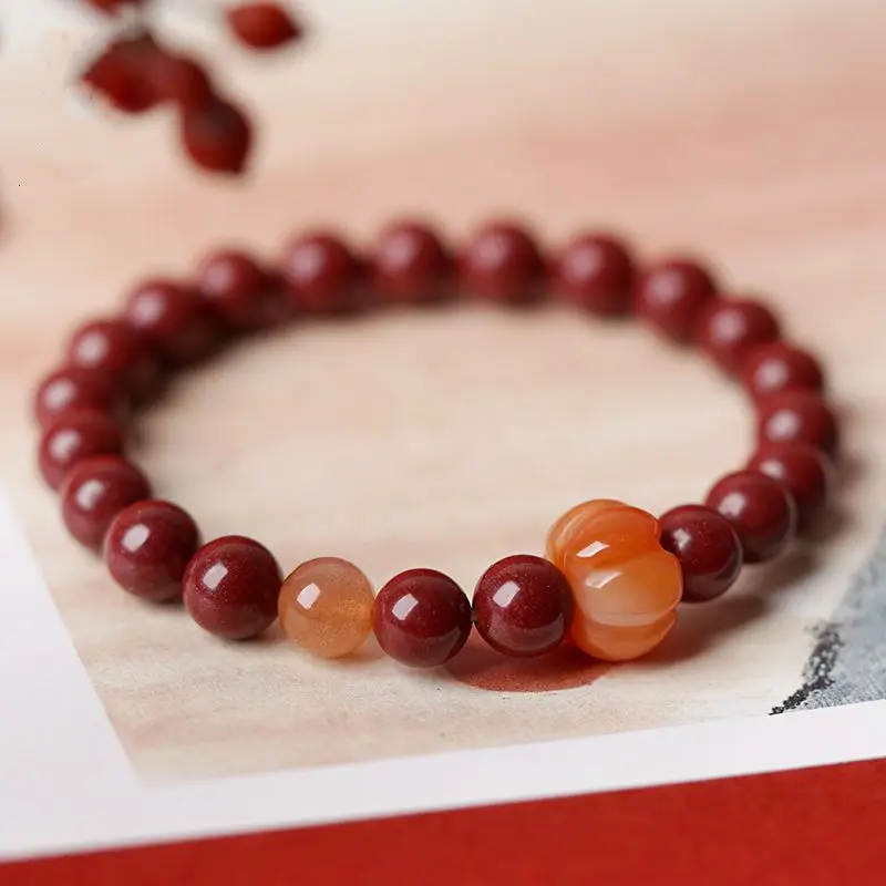 

Chinese Style Mine Cinnabar Bracelet Female Pumpkin Lucky Bead This Year of Life Evil Jewelry Guardian God Amulet Rutile Quartz