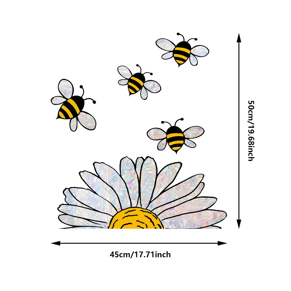 New Edition Sun and Bee Colorful Double-Sided Static Cling Window Film-Privacy and Anti-Peep Window Decals