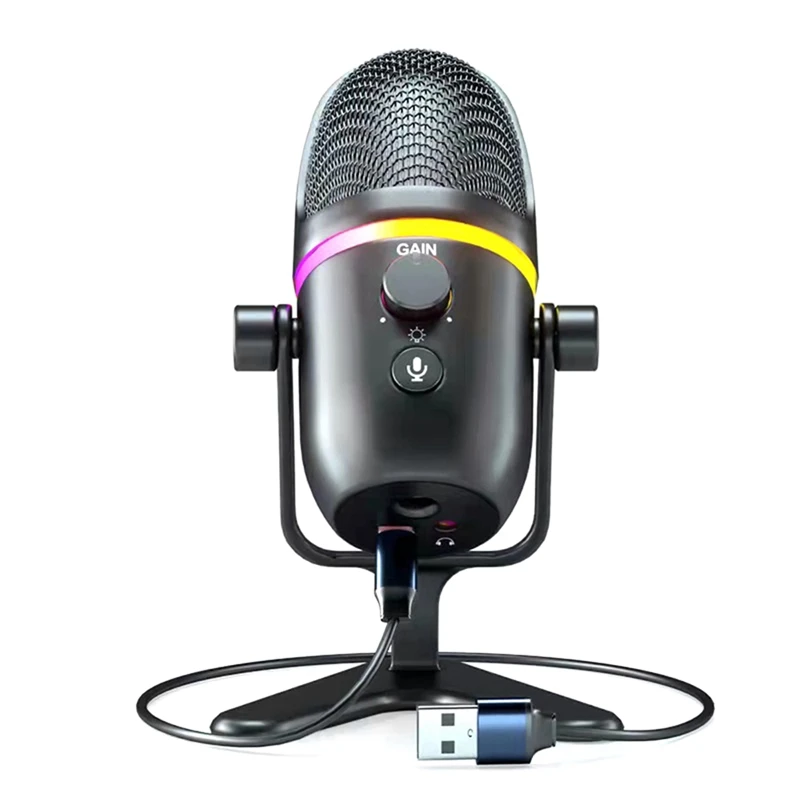 

Конденсаторный USB-микрофон RGB для киберспорта, игровой микрофон для компьютера, микрофон для записи