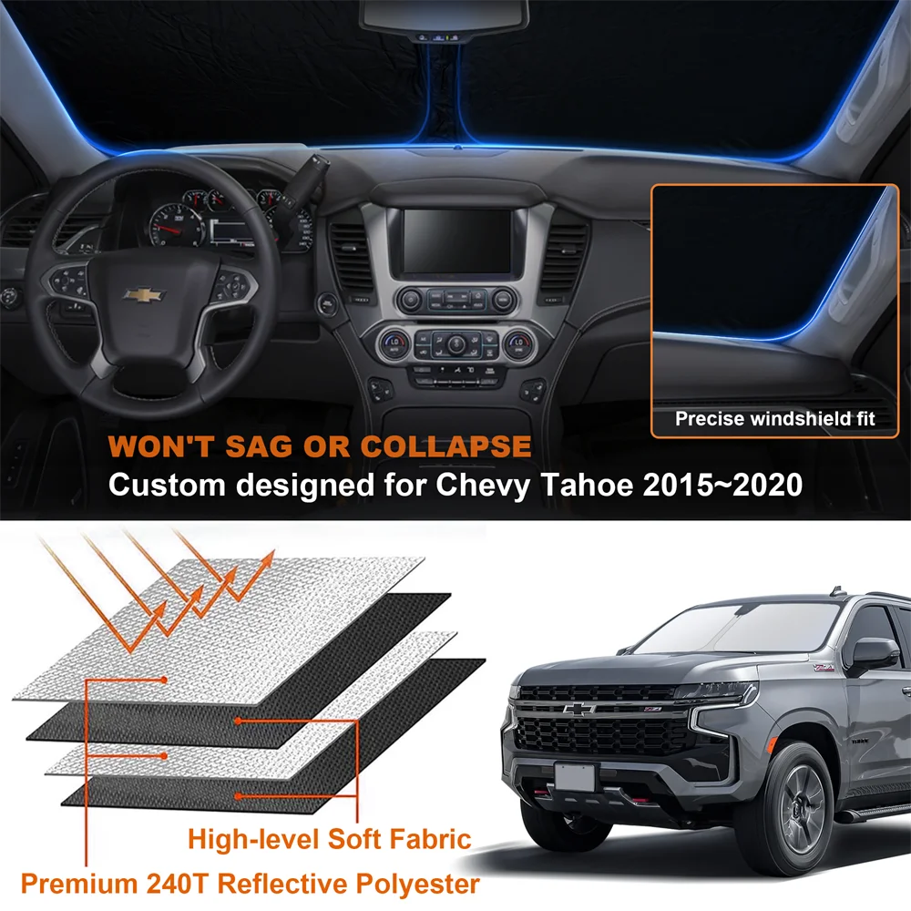 Car Windshield Sun Shade Reflective UV Shield Cover Visor Protect Car Accessories for Chevy Tahoe 2015