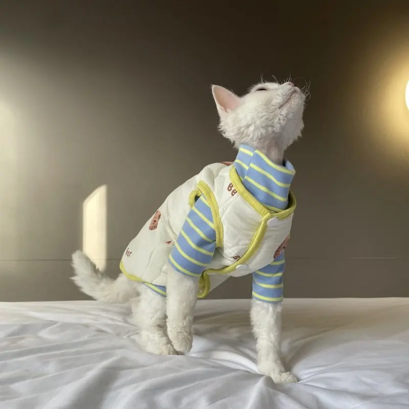 스핑크스 고양이를 위한 겨울 면 민소매 재킷가을 새끼 고양이를 위한 따뜻하고 달콤한 노란색 코트데본 렉스를 위한 핑크 블루 가디건