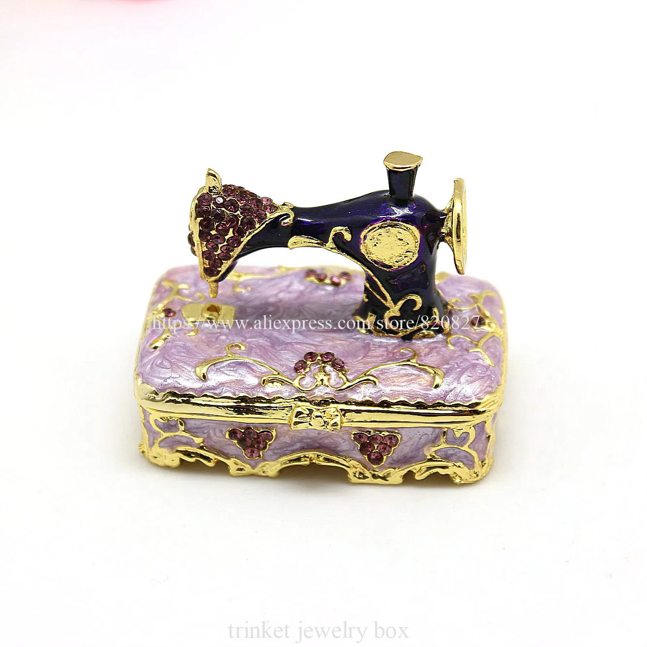 Old Sewing Machine Style Pink Mini Jewelry Trinket box