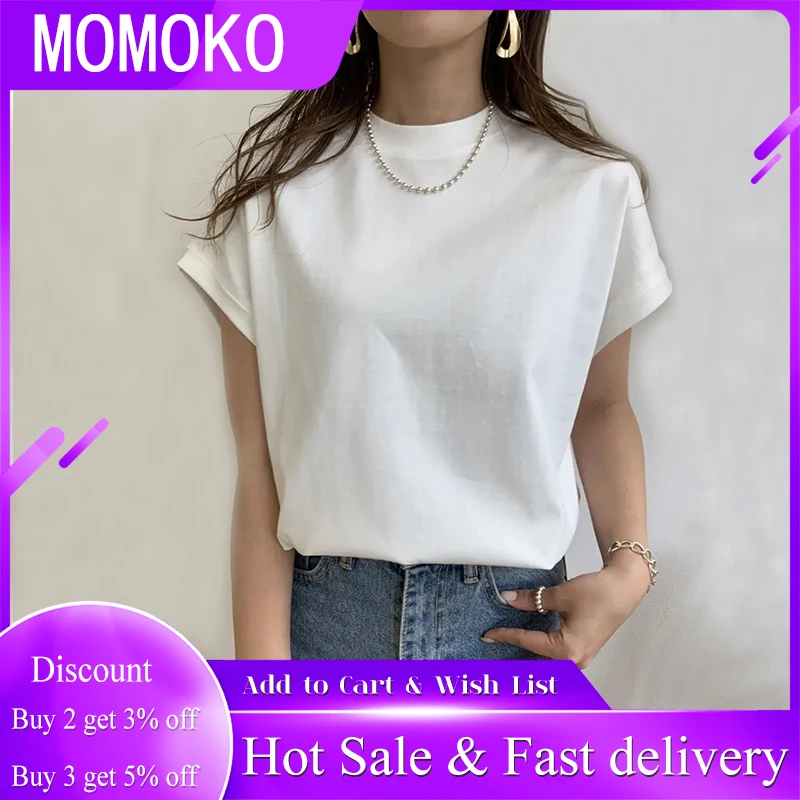

T-Shirt For Women Korean Style White Crew Neck Loose Feeling Short Sleeve Simple Plain Ladies Fashion Loose Summer Casual Tshirt